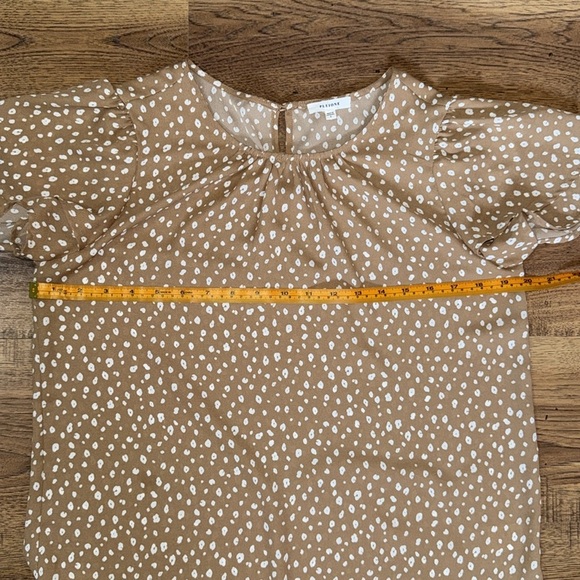 Pleione Tan and White Puff Sleeve Blouse - Picture 3 of 4